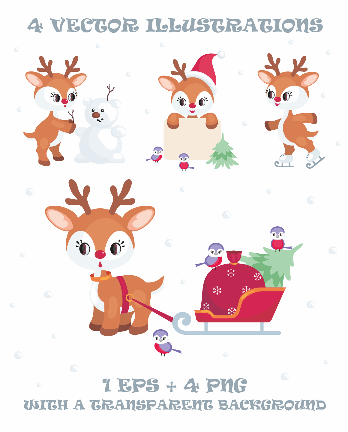 1160x1439 Cute Christmas Deer Vector Clip Arts And Seamless Patterns