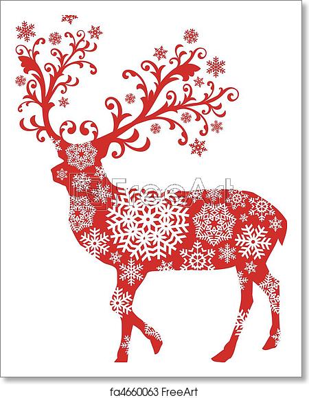 450x580 Free Art Print Of Christmas Deer, Vector Christmas Deer