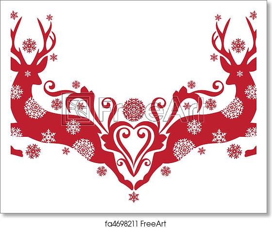 560x470 Free Art Print Of Christmas Deer, Vector Red Christmas Deer