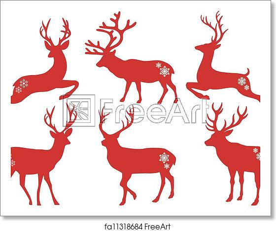 560x470 Free Art Print Of Christmas Deer Stags, Vector Set Christmas Deer