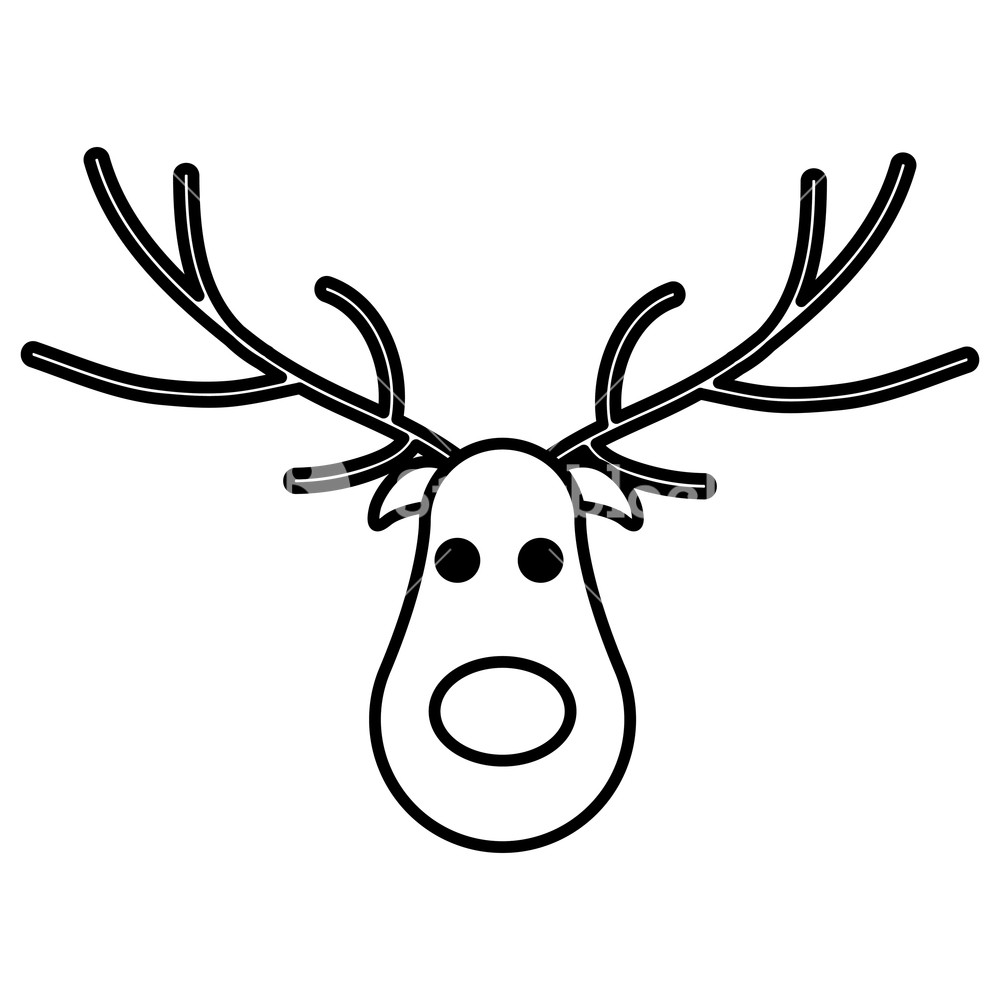 1000x1000 Cartoon Christmas Deer With Red Nose Over White Background, Vector