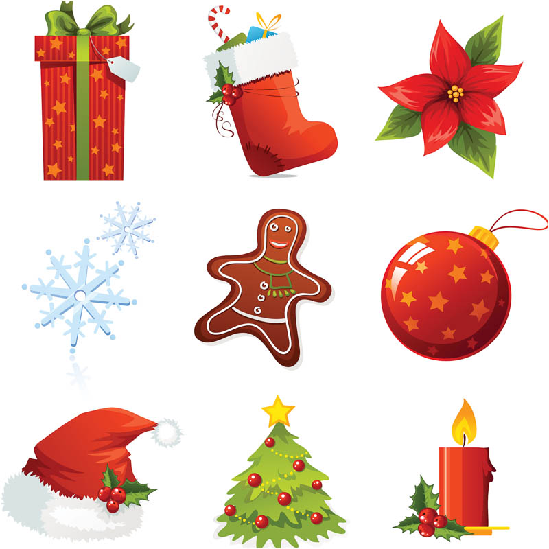 800x800 Cartoon Christmas Vector Design Elements Free Stock Vector Art