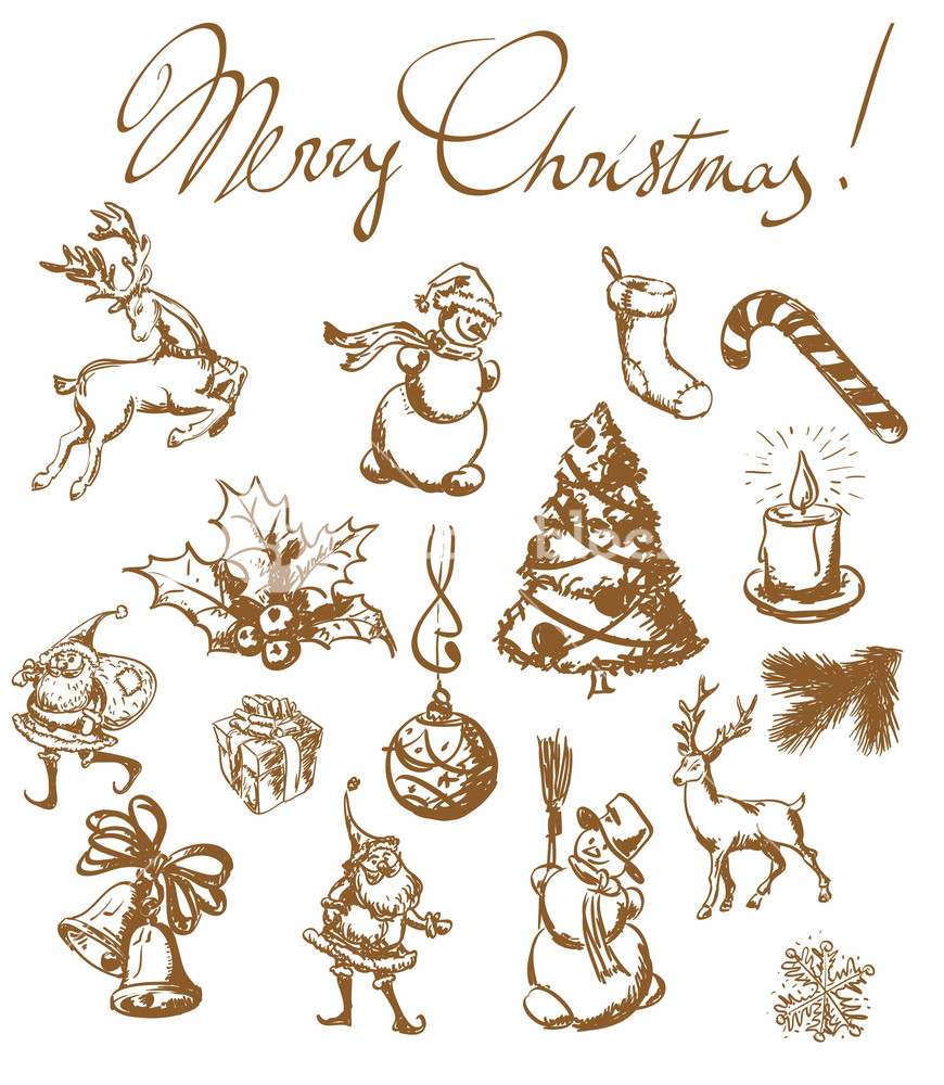 870x1000 Christmas Vintage Sketches Hand Drown Design Elements Vector Set