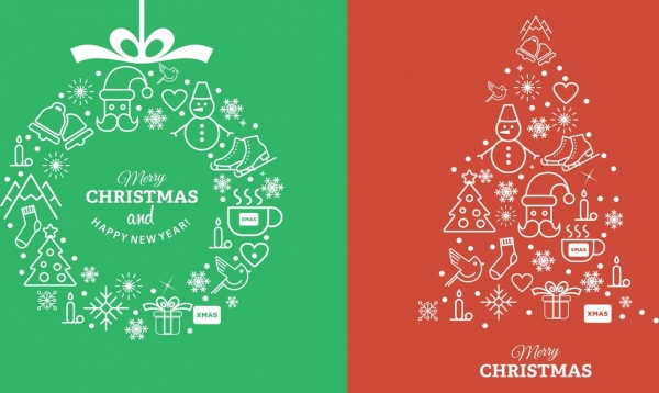 600x358 Christmas Design Elements Flat Symbols Outline Free Vector