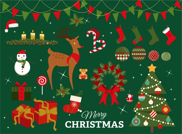 600x444 Christmas Design Elements With Colored Illustration Free Vector