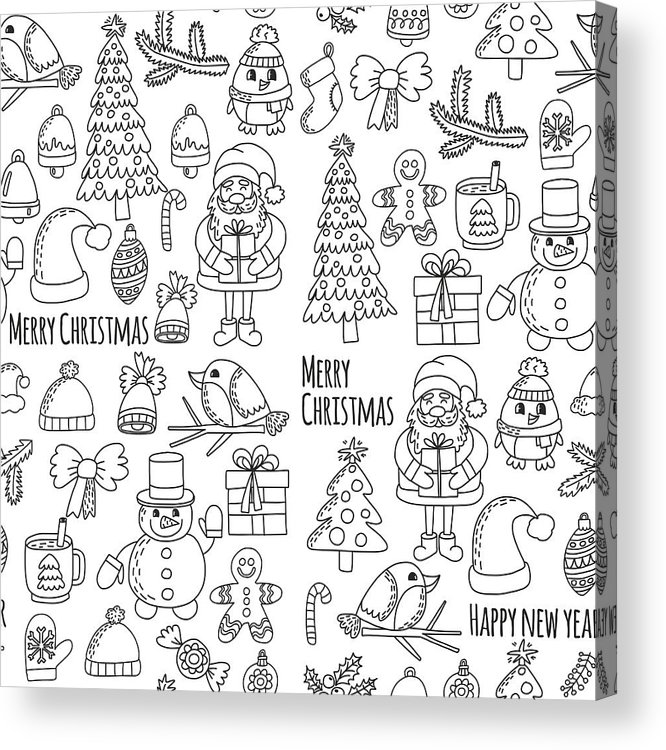 666x750 Christmas New Year Santa Claus Doodle Vector Icons Presents Birds