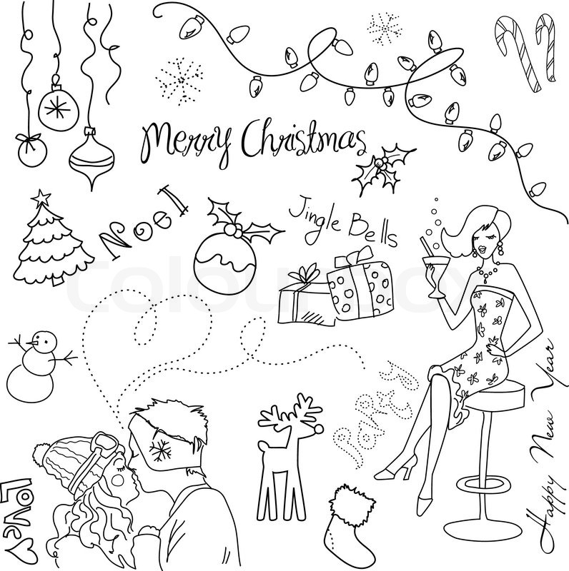796x800 Cute Christmas And New Year Hand Drawn Stock Vector Colourbox