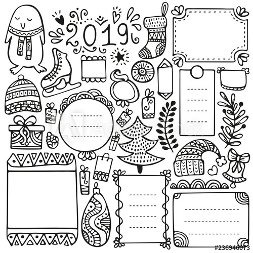 500x500 Bullet Journal And Christmas Doodle Vector Elements