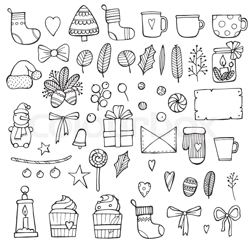 800x800 Hand Drawn Merry Christmas Doodle Set Stock Vector Colourbox