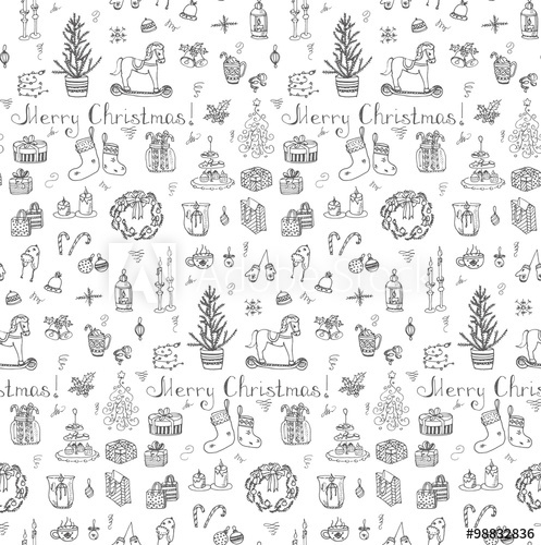 497x500 Seamless Background Hand Drawn Sketchy Christmas Elements Doodle