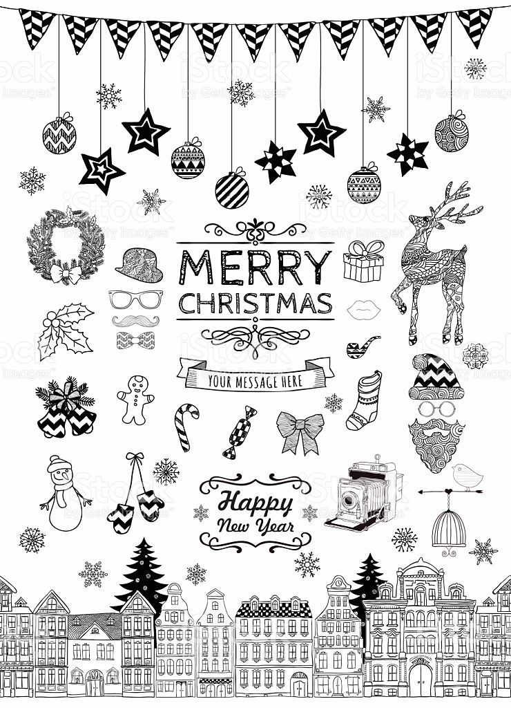 740x1024 Set Of Black And White Hand Drawn Outlined Christmas Doodle Icons