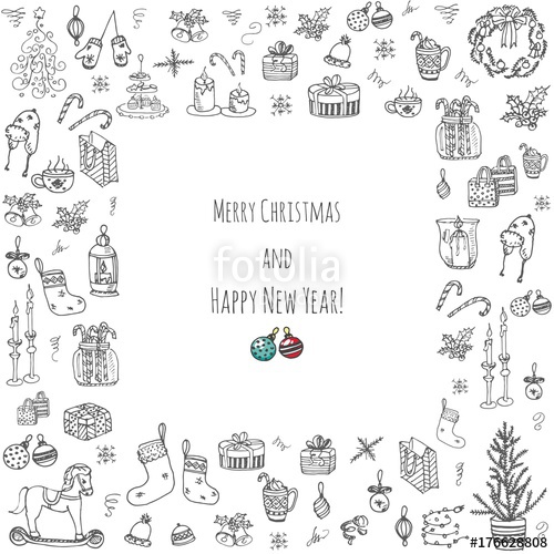 500x500 Set Of Hand Drawn Sketchy Christmas Elements Doodle Vector