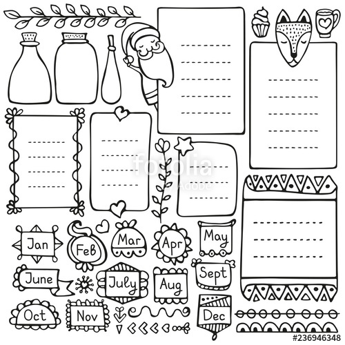 500x500 Bullet Journal And Christmas Doodle Vector Elements Stock Image