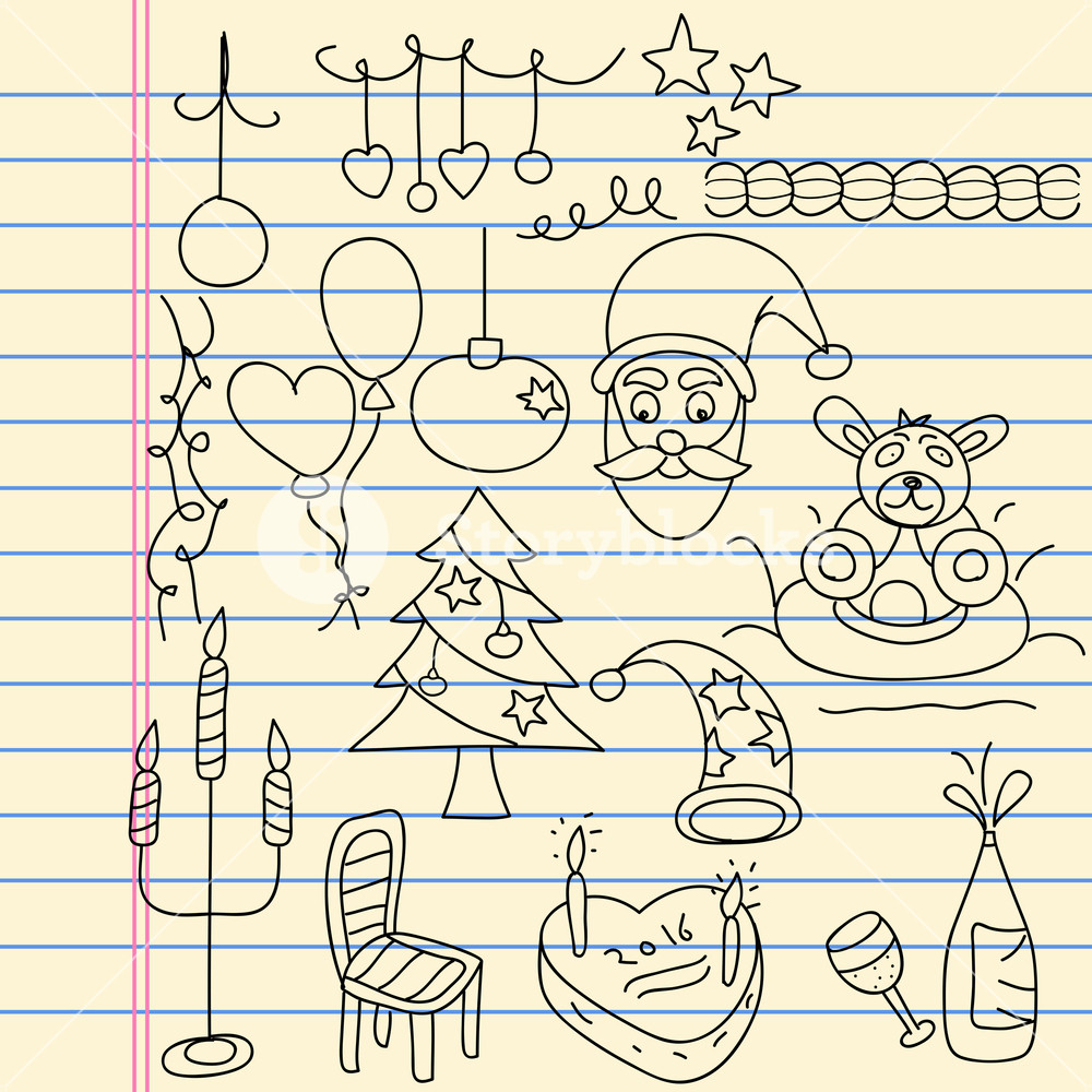1000x1000 Christmas Doodle Art Elements Vector Illustration Royalty Free