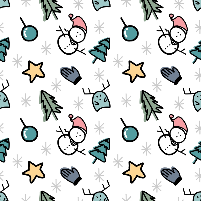 640x640 Christmas Doodle Seamless Pattern With Winter Theme, Background