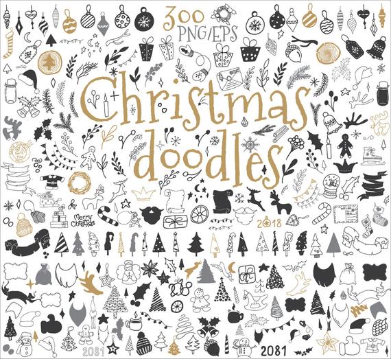 570x523 Christmas Doodle Clipart Design Elements Christmas Decor Etsy