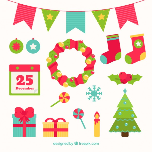 626x626 Colored Flat Christmas Elements Vector Free Download