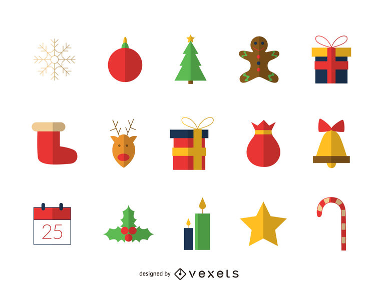 755x570 Flat Christmas Elements Icon Set