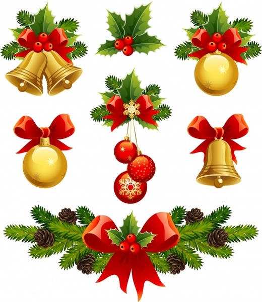 520x600 Xmas Design Elements Shiny Colorful Baubles Emblems Free Vector