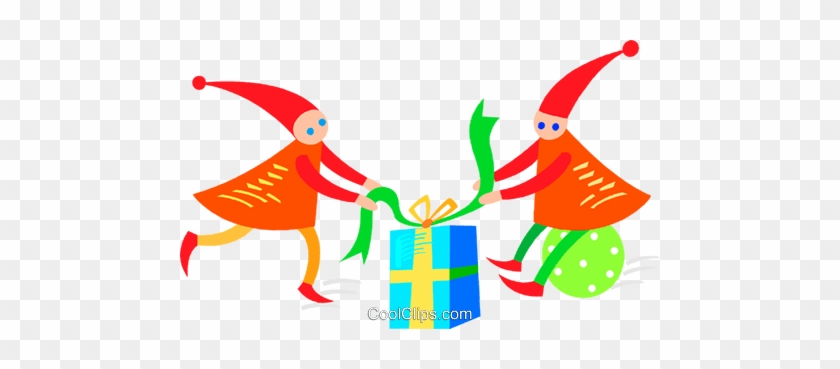 840x369 Christmas Elves With Presents Royalty Free Vector Clip