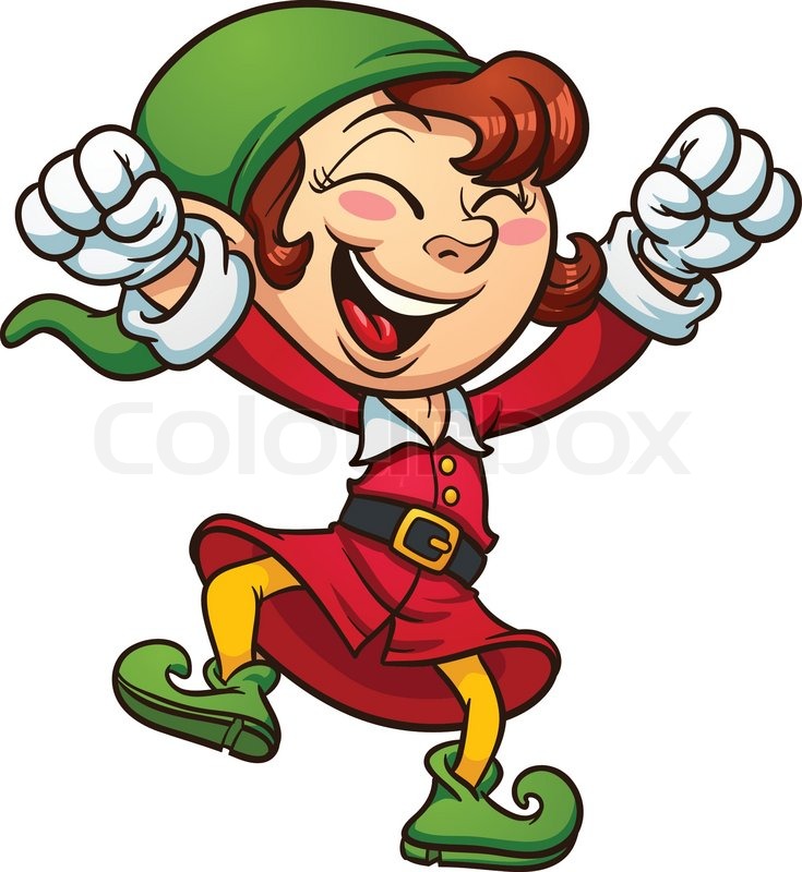 735x800 Exited Christmas Elf Dancing, Vector Stock Vector Colourbox