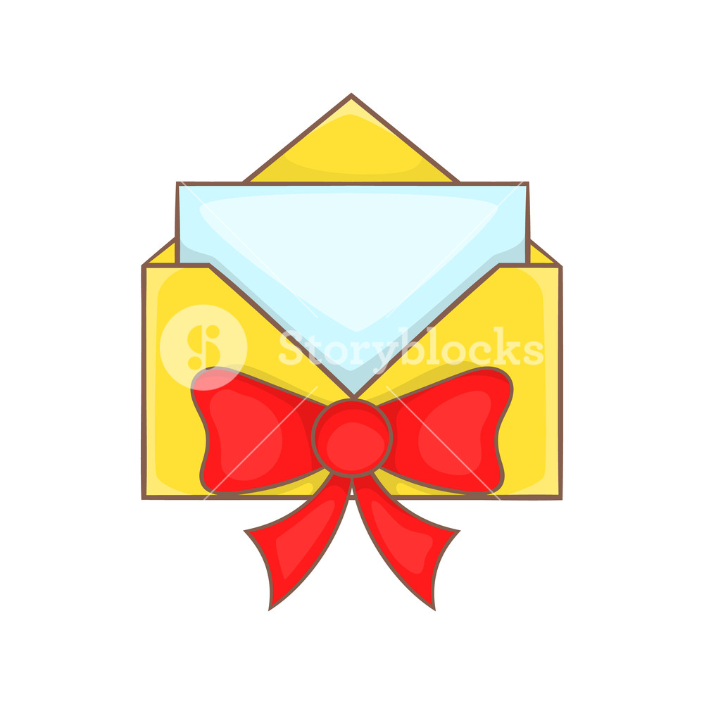 1000x1000 Christmas Envelope With Ribbon Bow In Cartoon Style Isolated