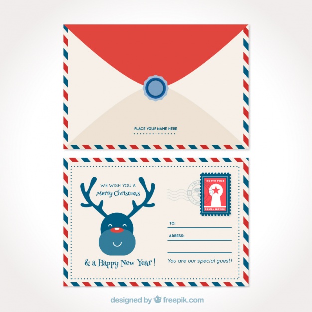 626x626 Cute Christmas Postcard With Nice Reindeer And Envelope Vector