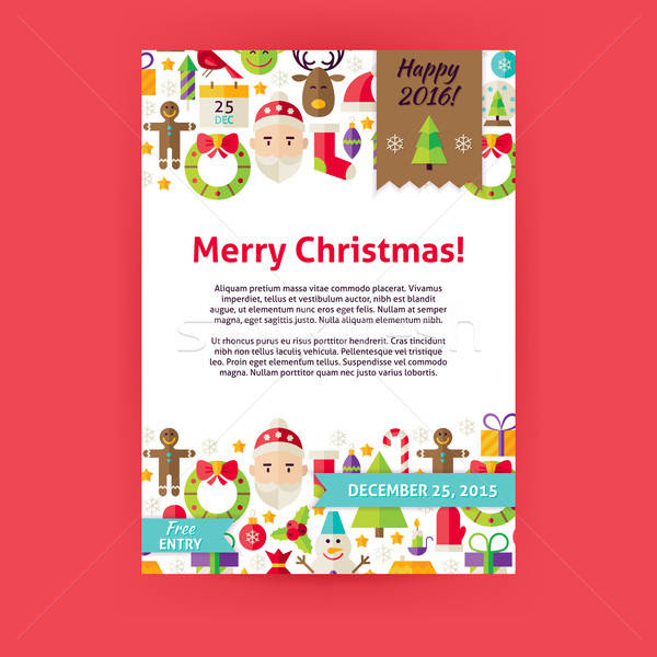 600x600 Merry Christmas Holiday Vector Invitation Template Flyer Vector