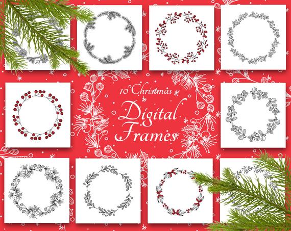 570x453 Christmas Round Frame Vector Set Christmas Clipart Christmas Etsy