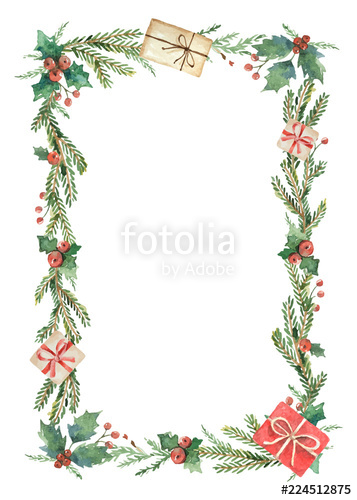 357x500 Watercolor Vector Christmas Frame With Fir Branches And Place