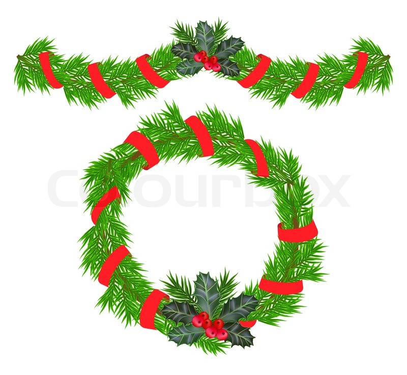 800x736 Christmas Garland And A Wreath With Stock Vector Colourbox