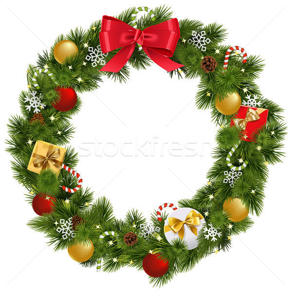 600x600 Vector Christmas Wreath With Garland Vector Illustration