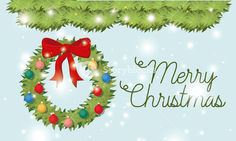 1000x600 Merry Christmas Card With Garland Vector Illustration Design