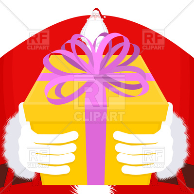 399x400 Christmas Gift Giving Large Santa Gloves And Box Vector Image