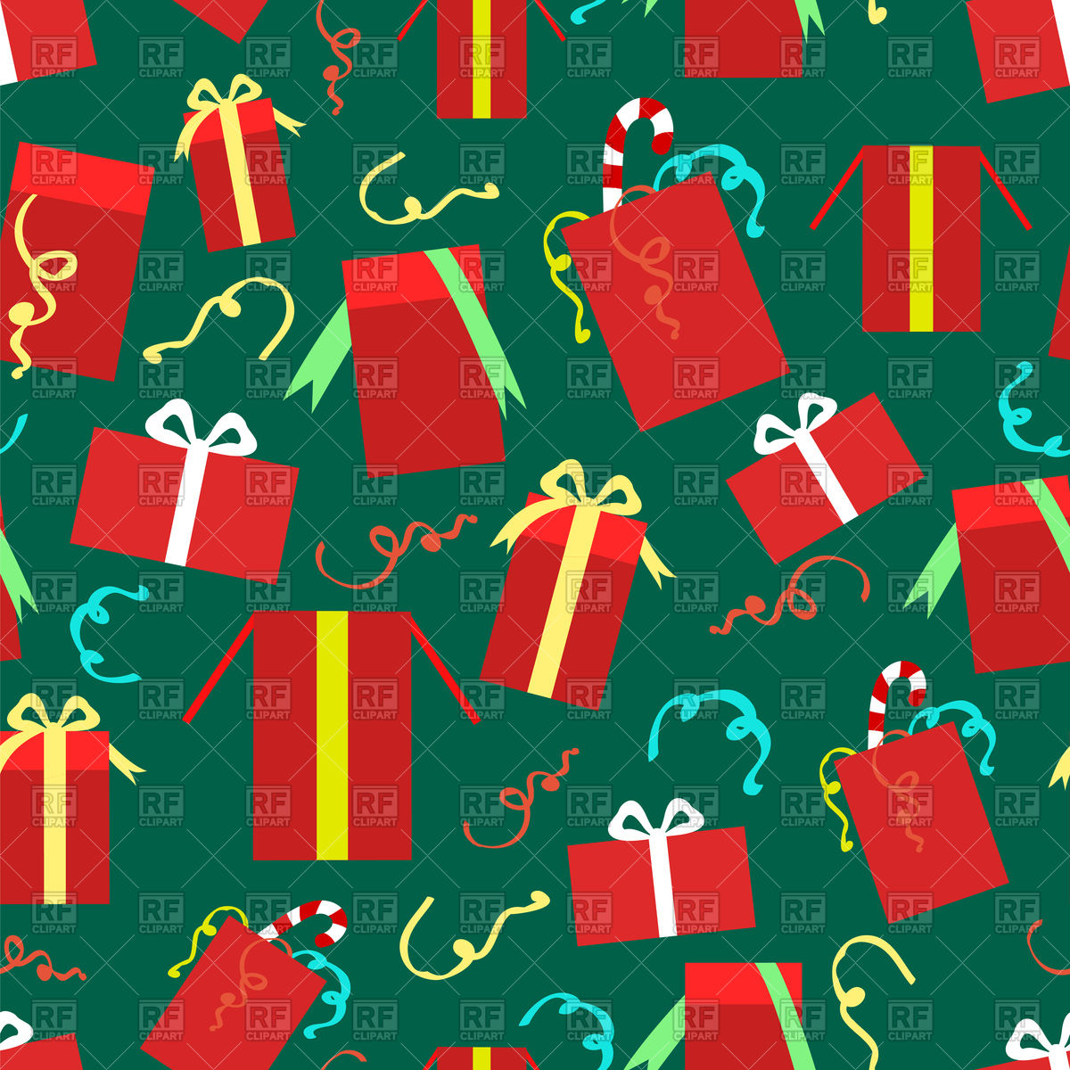 1200x1200 Red Christmas Gift Boxes And Serpentine Seamless Pattern Vector