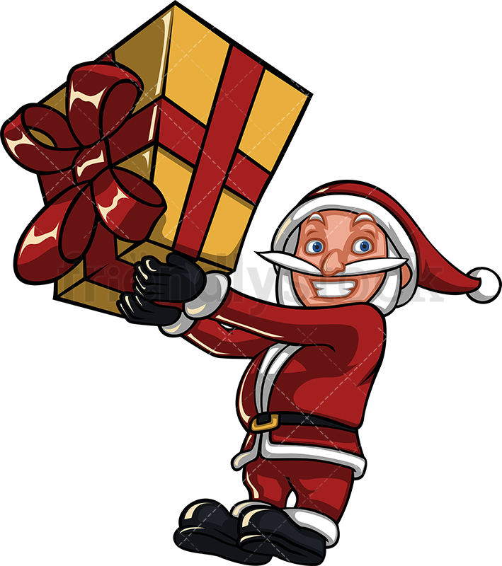 709x800 Santa Claus Holding Big Christmas Present Cartoon Vector Clipart