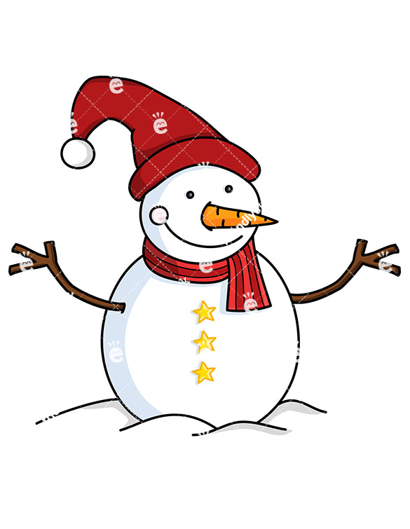 585x755 Cute Snowman With Long Red Christmas Hat Cartoon Vector Clipart