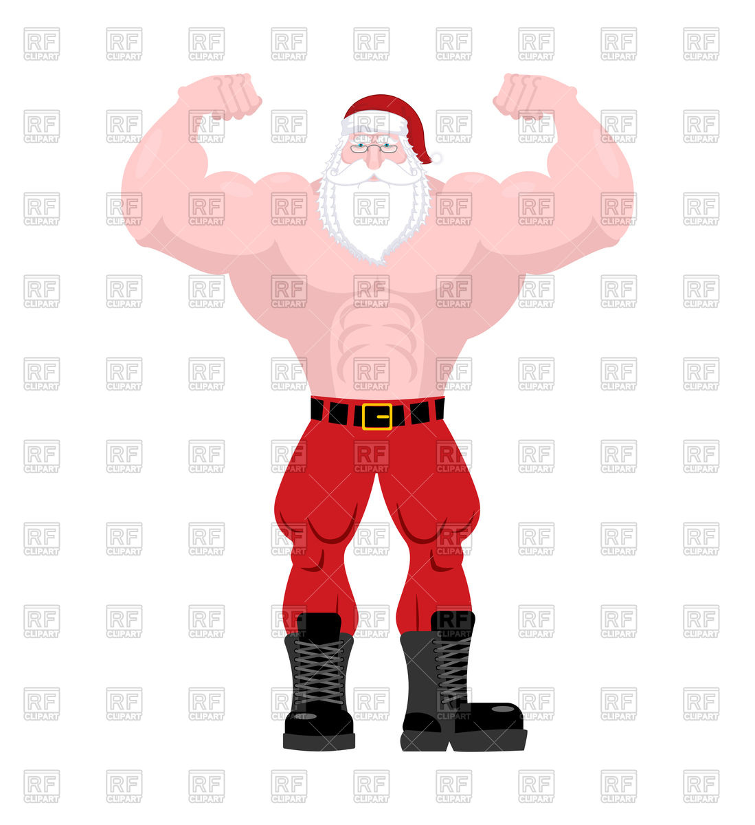 1099x1200 Powerful Old Man With Big Muscles In Christmas Hat Vector Image