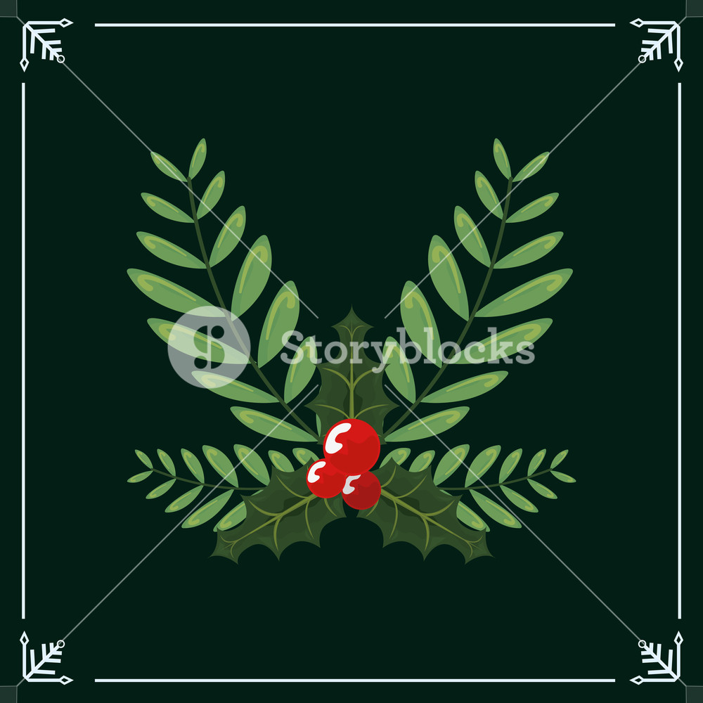 1000x1000 Christmas Holly Berry Decoration Green Background Vector