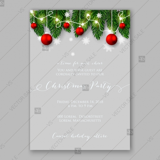 540x540 Christmas Party Invitation Vector Wreath Fir Pine Branch Red Berry