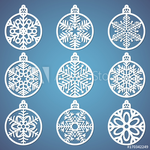 500x500 Christmas Balls Set With A Snowflake Cut Out Of Paper Templates