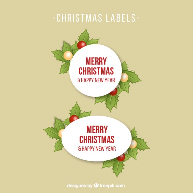 626x626 Christmas Labels With Holly Leaves Vector Free Download