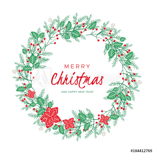 500x500 Christmas Wreath With Berries, Leaves, Pine Branches And Fir Cones