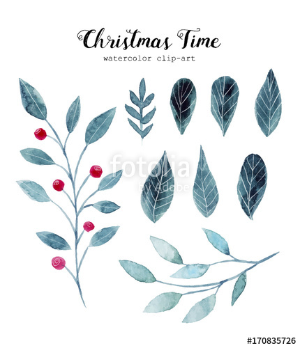 430x500 Watercolor Illustrations With Christmas Leaves And Flowers Hand