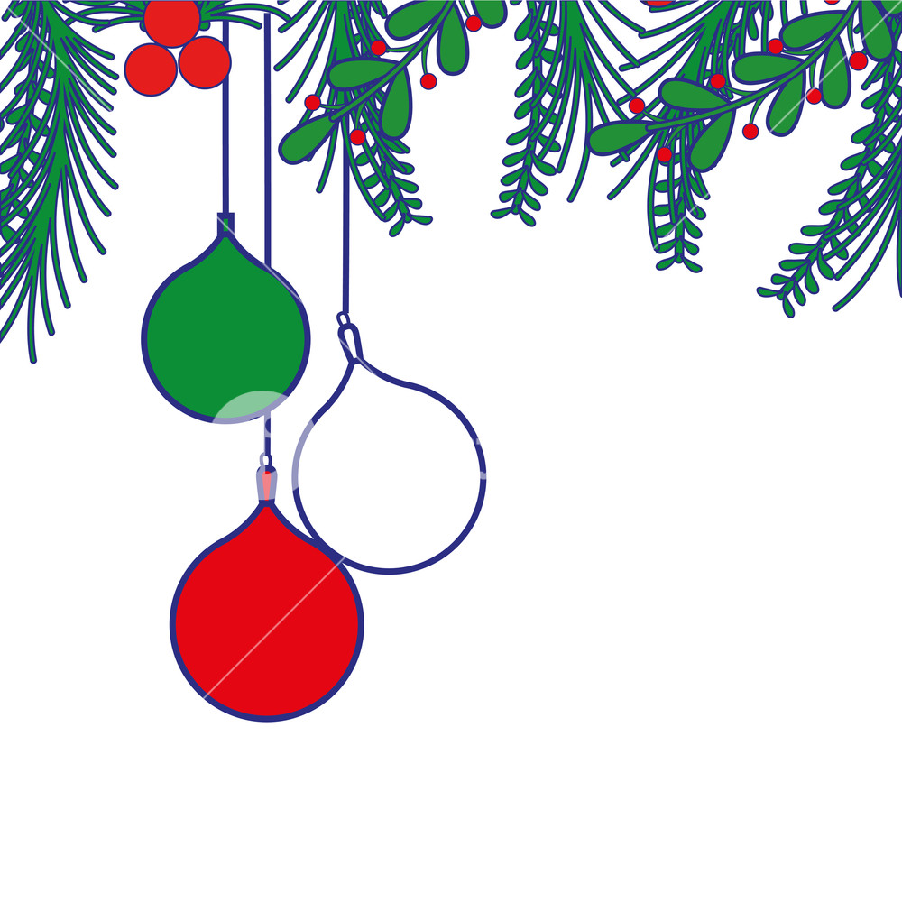 1000x1000 Full Color Merry Christmas Balls With Branches Leaves Vector