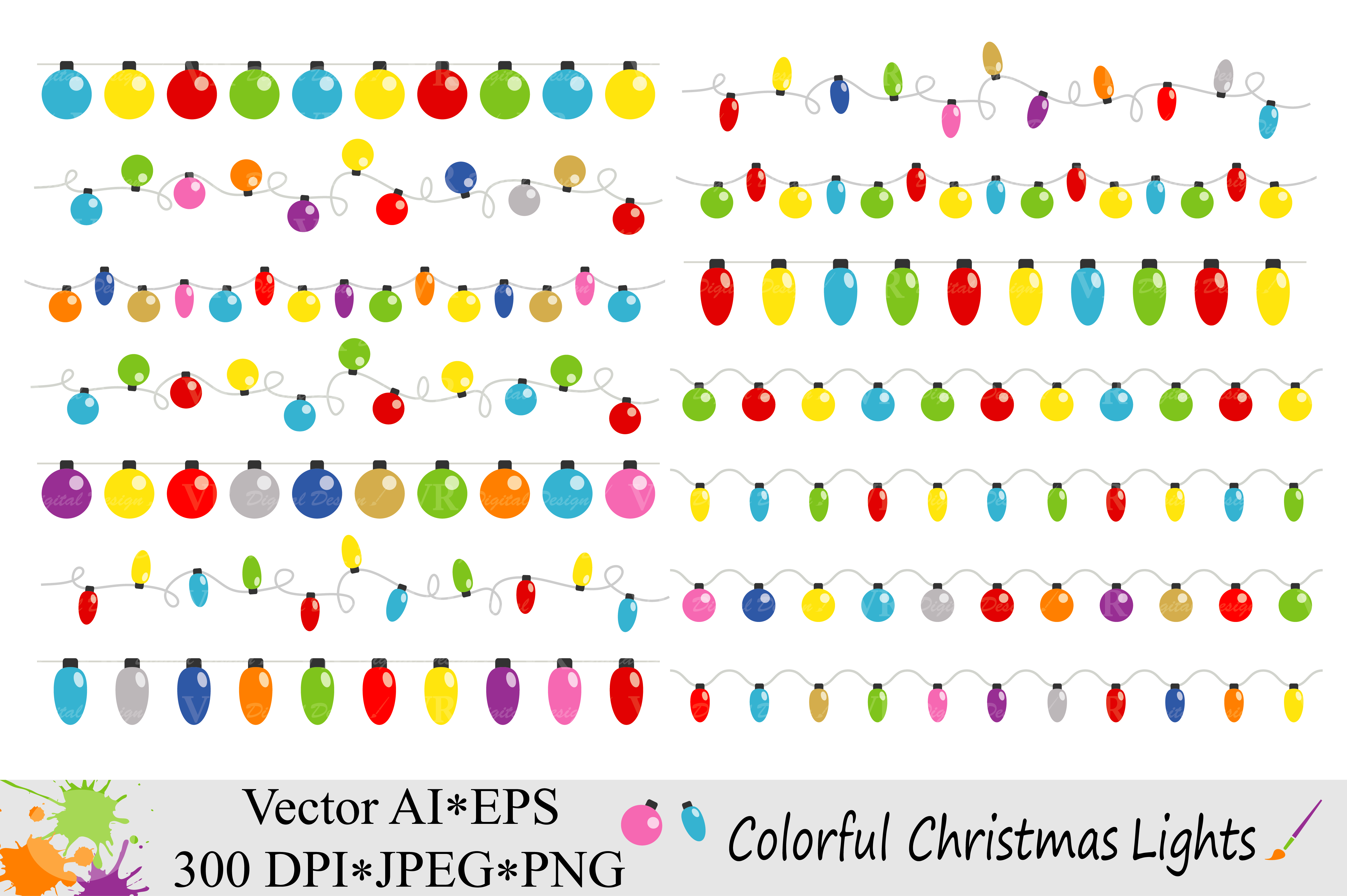 4833x3217 Colorful Christmas String Lights Clipart