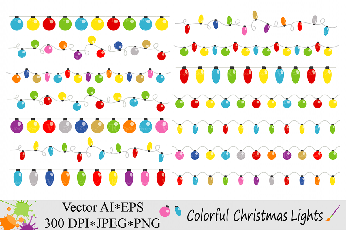 1200x800 Colorful Christmas String Lights Clipart