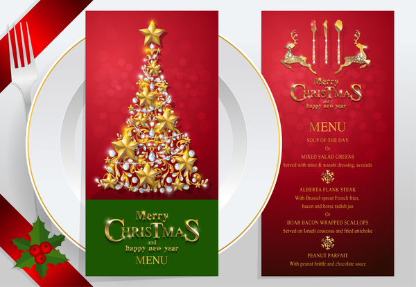 600x414 Christmas With New Year Red Menu Template Vector Free Download
