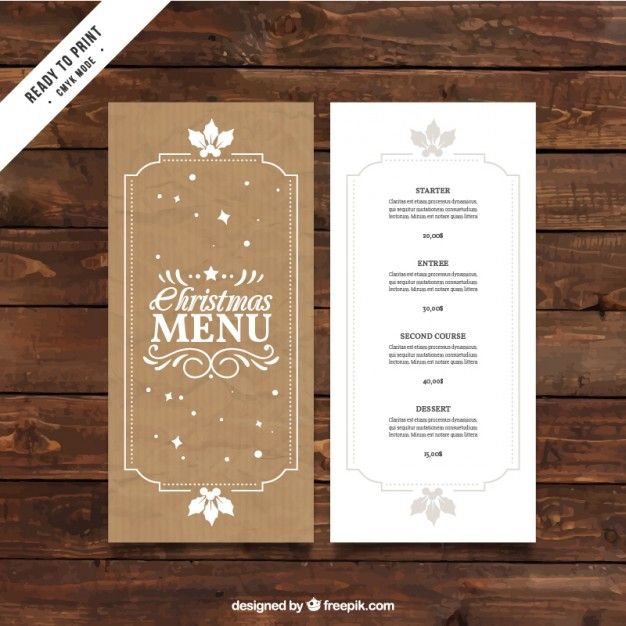 626x626 Retro Christmas Menu Template In Cardboard Style Free Vector