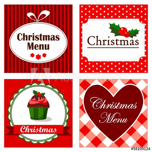 500x500 Set Of Retro Christmas Invitation Cards, Dinner Menu, Vector